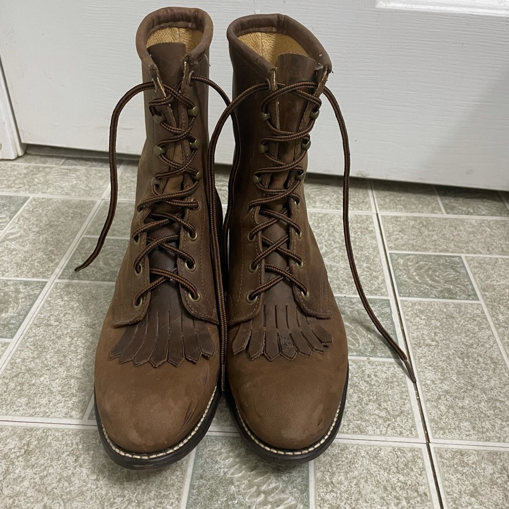 Laredo Genuine Leather Lace-Up Boots. Made in USA